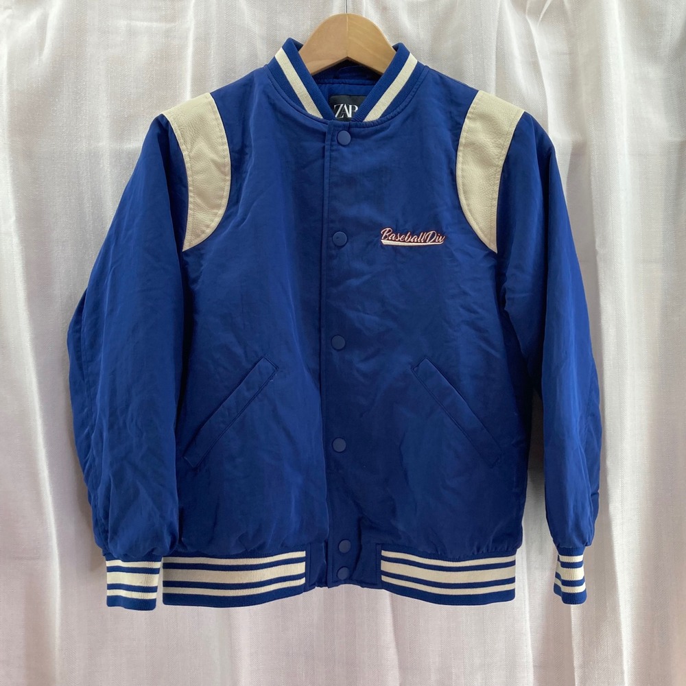 Zara Kids Baseball Div Jacket Varsity Bomber‎ Blue White Size 9-10 EUC